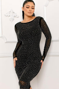 Rhinestone Nia Long Sleeve Dress - Black - SohoGirl.com