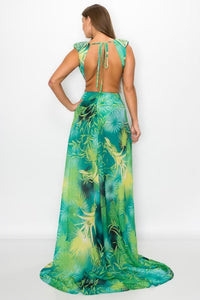 Floral Print 2pc. Maxi Skirt W / Padded Shoulders Bodysuit - SohoGirl.com