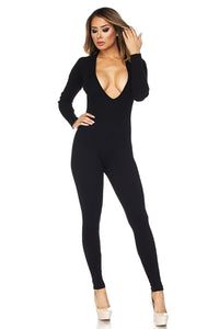 Deep V-Neck Long Sleeve Catsuit - Black - SohoGirl.com