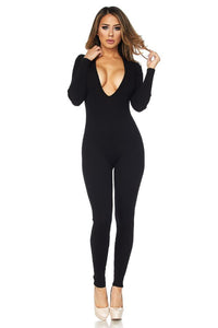 Deep V-Neck Long Sleeve Catsuit - Black - SohoGirl.com