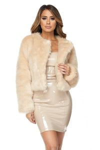 Open Front Faux Fur Jacket - Cream - SohoGirl.com