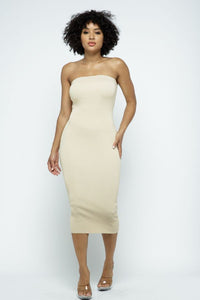 Basic Tube Knit Dress Midi Length - Soft Taupe - SohoGirl.com