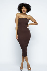Basic Tube Knit Dress Midi Length - Chocolate - SohoGirl.com