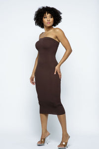 Basic Tube Knit Dress Midi Length - Chocolate - SohoGirl.com