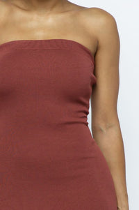 Basic Tube Knit Dress Midi Length - Mauve - SohoGirl.com