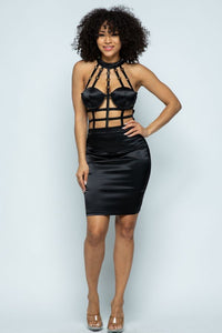 Caged Buckle Mini Dress - Black - SohoGirl.com