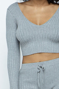 Knit Lslv V-Neck Legging Set - H.Grey - SohoGirl.com