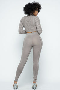 Turtle Neck Cable Knit Legging Set - Iced Coffee - SohoGirl.com