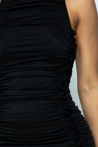 Ruched Turtleneck Dress - Black - SohoGirl.com
