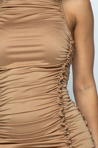 Ruched Turtleneck Dress - Taupe - SohoGirl.com