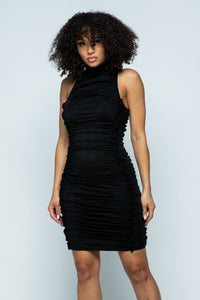 Ruched Turtleneck Dress - Black - SohoGirl.com