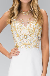 Elizabeth K GL1329 Jewel and Bead Embellished Dress in Ivory - SohoGirl.com