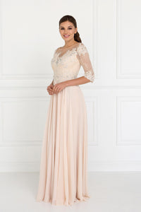 Elizabeth K GL1528 Lace and Jewels Dress in Champagne - SohoGirl.com
