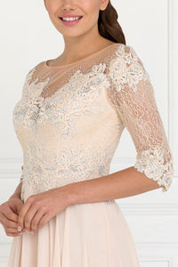 Elizabeth K GL1528 Lace and Jewels Dress in Champagne - SohoGirl.com