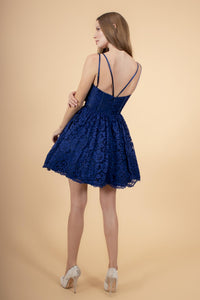 Elizabeth K GS1602 Scalloped Hem Lace Dress - Navy - SohoGirl.com