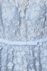 Elizabeth K GS1604 3D Floral Applique Lace Short Dress - Light Blue - SohoGirl.com