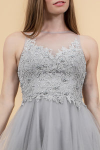 Elizabeth K GS1607 Embroidered Bodice Tulle Short Dress - Silver - SohoGirl.com