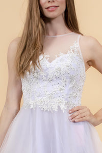 Elizabeth K GS1607 Embroidered Bodice Tulle Short Dress - White - SohoGirl.com