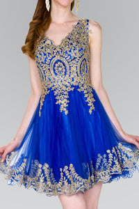 Elizabeth K GS2403 Tulle Short Dress Accented in Royal Blue - SohoGirl.com