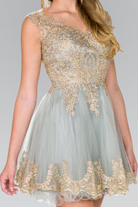 Elizabeth K GS2403 Tulle Short Dress Accented in Silver - SohoGirl.com