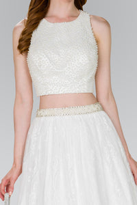 Elizabeth K GS2404 Full Beaded Bodice & Lace Skirt Dress in Ivory - SohoGirl.com