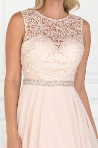 Elizabeth K GS2410 Lace Top Chiffon Skirt Illusion Dress in Champagne - SohoGirl.com