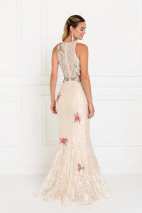 Elizabeth K GL1504 Floral Embroidered Dress in Champagne - SohoGirl.com