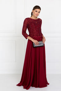 Elizabeth K GL1509 A-Line Long Sleeve Dress in Burgundy - SohoGirl.com