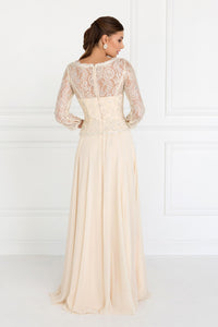 Elizabeth K GL1509 A-Line Long Sleeve Dress in Champagne - SohoGirl.com