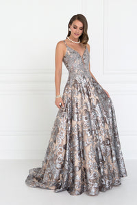 Elizabeth K GL1511 V-Neck Maxi Dress in Silver - SohoGirl.com