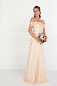 Elizabeth K GL1521 Chiffon A-Line Dress in Champagne - SohoGirl.com
