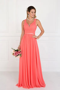 Elizabeth K GL1525 Wide V-Neck A-Line Dress in Coral - SohoGirl.com