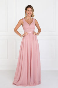 Elizabeth K GL1525 Wide V-Neck A-Line Dress in Dusty Rose - SohoGirl.com