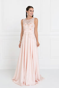 Elizabeth K GL1545 Jacquard Illusion Dress in Blush - SohoGirl.com