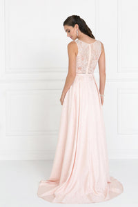 Elizabeth K GL1545 Jacquard Illusion Dress in Blush - SohoGirl.com