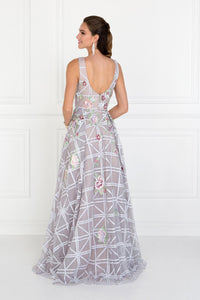 Elizabeth K GL1550 Floral Embroidered Dress in Silver - SohoGirl.com