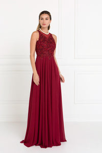 Elizabeth K GL1570 Embroidered Cut Out Dress in Burgundy - SohoGirl.com
