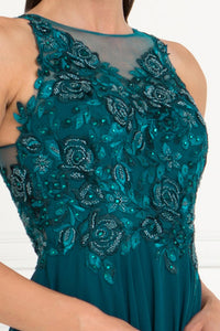 Elizabeth K GL1570 Embroidered Cut Out Dress in Teal - SohoGirl.com