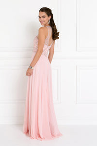 Elizabeth K GL1572 Chiffon Rhinestone Dress in Blush - SohoGirl.com
