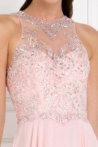 Elizabeth K GL1572 Chiffon Rhinestone Dress in Blush - SohoGirl.com