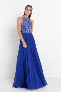 Elizabeth K GL1572 Chiffon Rhinestone Dress in Royal Blue - SohoGirl.com