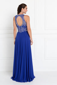 Elizabeth K GL1572 Chiffon Rhinestone Dress in Royal Blue - SohoGirl.com
