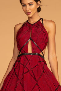 Elizabeth K GL2502 Jacquard Dress - Burgundy - SohoGirl.com