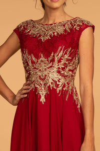 Elizabeth K GL2519 Embroidered Lace Dress in Burgundy - SohoGirl.com