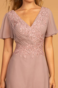 Elizabeth K GL2520 Embroidered Bodice Maxi Dress in Mauve - SohoGirl.com