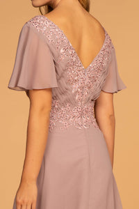 Elizabeth K GL2520 Embroidered Bodice Maxi Dress in Mauve - SohoGirl.com