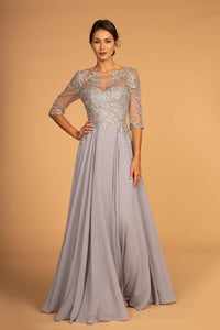 Elizabeth K GL2524 Embroidered Chiffon Dress in Silver - SohoGirl.com