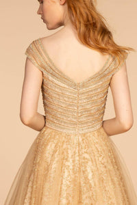 Elizabeth K GL2526 Jewel Embellished Bodice and Glitter Dress - Gold - SohoGirl.com