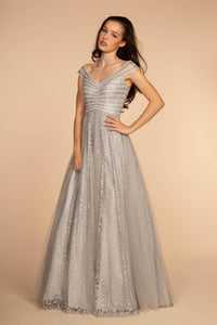 Elizabeth K GL2526 Jewel Embellished Bodice and Glitter Dress - Silver - SohoGirl.com