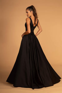 Elizabeth K GL2532 Sleeveless V-Neck Satin Dress - Black - SohoGirl.com